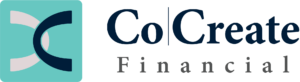 Logo for CoCreate Financial. Features a teal square with a stylized “C” design on the left and the company name “CoCreate Financial” in dark and gray text to the right.