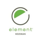 Logo for Element Bozeman featuring a green and gray circular design with the word element in green lowercase letters and BOZEMAN in gray uppercase letters below it.