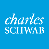 Charles Schwab logo with charles in lowercase italics above SCHWAB in uppercase, both in white font on a blue background.